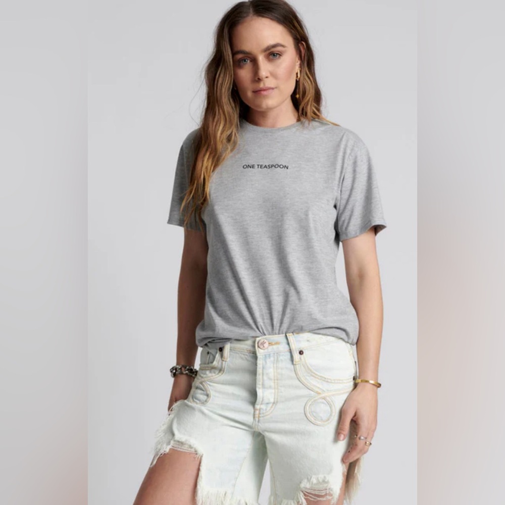NWT One Teaspoon OT Logo Crew Neck - Grey Marl Short Sleeve
